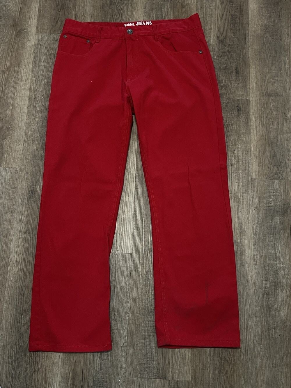 Tool Jeans 38x34 Red Denim Pants 100% Cotton Straight Fit Men's Casual Workwear